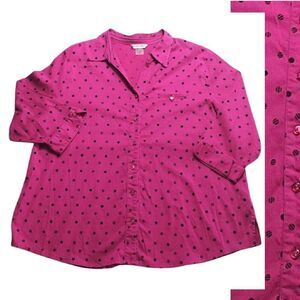 Y2K Allison Daley Hot Pink Black Polka Dot Quarter Sleeve Top Plussize 24W